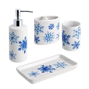 allure home creation holiday snowflakes 4-piece ceramic bath accessory set