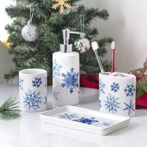 Allure Home Creation Holiday Snowflakes 4-Piece Ceramic Bath Accessory Set