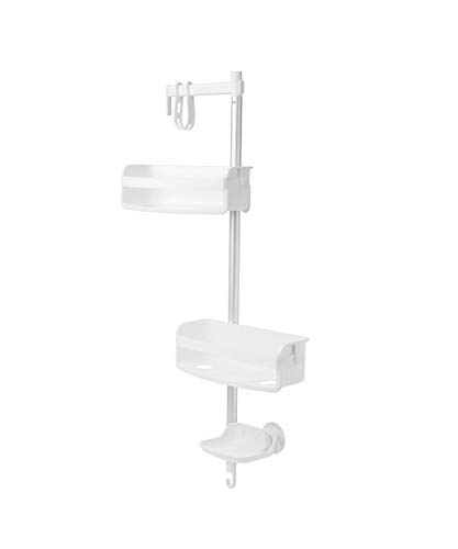 Umbra Flipside Flex Pole Shower Caddy, Adjustable Shower Caddy with Flex Gel-Lock Technology, Works on Rail and Hand-Held Showers, White/Nickel Finish