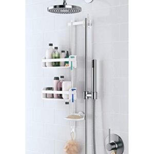 Umbra Flipside Flex Pole Shower Caddy, Adjustable Shower Caddy with Flex Gel-Lock Technology, Works on Rail and Hand-Held Showers, White/Nickel Finish