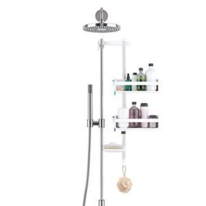 Umbra Flipside Flex Pole Shower Caddy, Adjustable Shower Caddy with Flex Gel-Lock Technology, Works on Rail and Hand-Held Showers, White/Nickel Finish