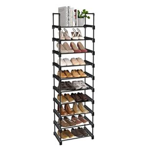 nylbrt upgrade 10 tier shoe racks, metal stackable shoe rack organizer for 20-25 pairs shoe and boots, tall narrow shoe shelf for entryway, closet, garage, bedroom, cloakroom, black