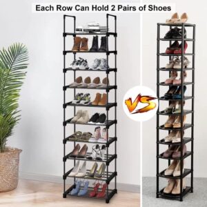 NYLBRT Upgrade 10 Tier Shoe Racks, Metal Stackable Shoe Rack Organizer for 20-25 Pairs Shoe and Boots, Tall Narrow Shoe Shelf for Entryway, Closet, Garage, Bedroom, Cloakroom, Black