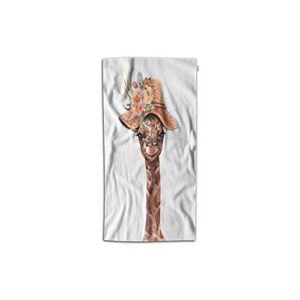 moslion hand towels funny giraffe floral peony rose adorable animal safari africa lovely hat wild hand towels kitchen hand towels for bathroom soft polyester-microfiber 30lx15w inch