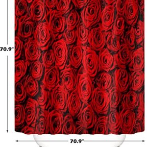 4PCS Rose Bathroom Shower Curtain Sets, Stylish Flower Bathroom Sets with Shower Curtain and Rugs, Toilet Lid Cover and Bath Mat, Artistic Shower Curtains with Hooks