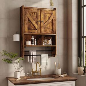 Rolanstar Bathroom Cabinet Wall Mounted with 2 Doors, Medicine Cabinet with Large Space, 4-Tier Over The Toilet Space Saver Storage Cabinet with Toilet Paper Holder and 2 Towels Bar, Rustic Brown