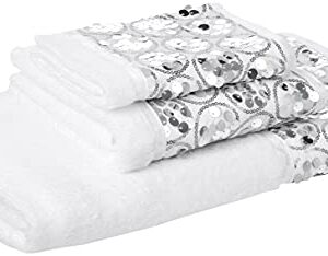 Popular Bath Sinatra Modern Bathroom Towel Set 3 Piece Hand and Wash Towel Luxury Contemporary Decor Bling Bath Towel Sets Soft, Plush and Highly Absorbent, White