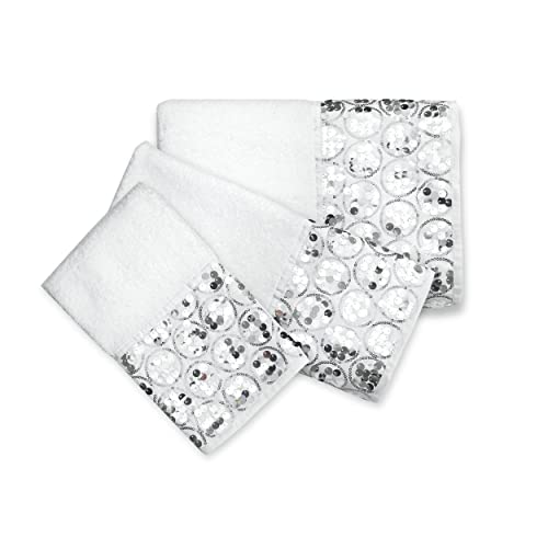 Popular Bath Sinatra Modern Bathroom Towel Set 3 Piece Hand and Wash Towel Luxury Contemporary Decor Bling Bath Towel Sets Soft, Plush and Highly Absorbent, White