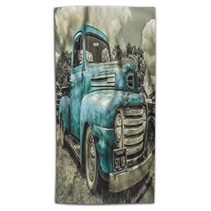 Wondertify Antique Car Hand Towel Old Truck Car Decor Hand Towels for Bathroom, Hand & Face Washcloths 15X30 Inches Blue