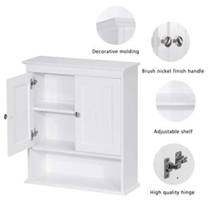 Spirich Home Bathroom Cabinet Wall Mounted with Doors, Wood Hanging Cabinet with Doors and Shelves Over The Toilet, Bathroom Wall Cabinet White