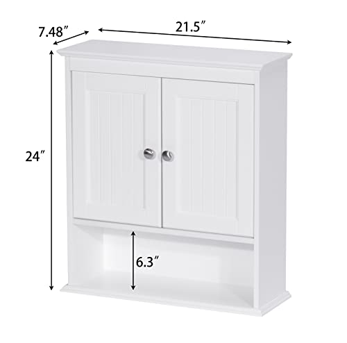 Spirich Home Bathroom Cabinet Wall Mounted with Doors, Wood Hanging Cabinet with Doors and Shelves Over The Toilet, Bathroom Wall Cabinet White