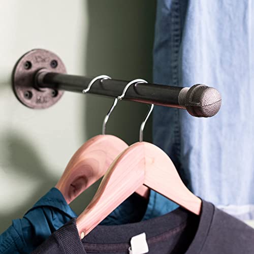 PIPE DECOR Wall-Mounted Clothing Rack Bundle, Dual Flange Rack with 4 Flange Garment Brackets, Authentic Black Steel Pipe and Malleable Iron Flanges