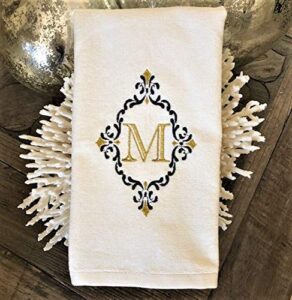 monogram hand towel, fleur de lis,scroll, customized