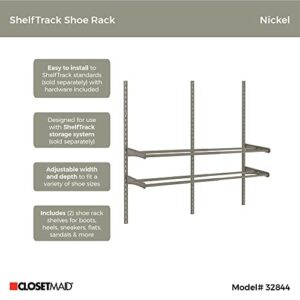 ClosetMaid ShelfTrack Shoe Rack Shelf Kit, Add On Accessory for 10 Pairs of Shoes, Adjustable Width, Nickel Finish