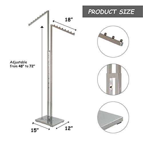 2 Way Garment Rack in Chrome Finish - Corrosion Resistant Fashion Display Rack with Slant Arms. Clothing and Garment Racks