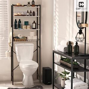 CAPHAUS Over The Toilet Storage, 4-Tier Bathroom Organizer, Freestanding Toilet Shelf, Multifunctional Space Saver Toilet Rack with 4 Hooks, Laundry Organizer, Plant Stand for Balcony (Marble White)