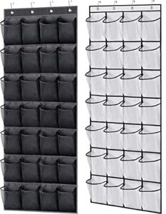 misslo 2 pack 28 large pockets hanging shoe rack door shoe organizer hanging shoe storage hanger for closet mesh holder, black, white