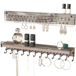 j jackcube design wall mount necklace holder jewelry hanger with 23 hook necklace & bracelet racks, rustic farmhouse wood earring display with clear acrylic - mk585a