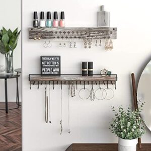 J JACKCUBE DESIGN Wall Mount Necklace Holder Jewelry Hanger with 23 Hook Necklace & Bracelet Racks, Rustic Farmhouse Wood Earring Display with Clear Acrylic - MK585A