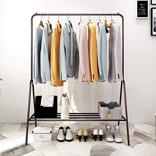 Metal Garment Rack Single Rail Clothing Rack Closet Organzier Heavy Duty with Shelves, Brown