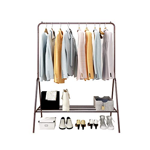 Metal Garment Rack Single Rail Clothing Rack Closet Organzier Heavy Duty with Shelves, Brown