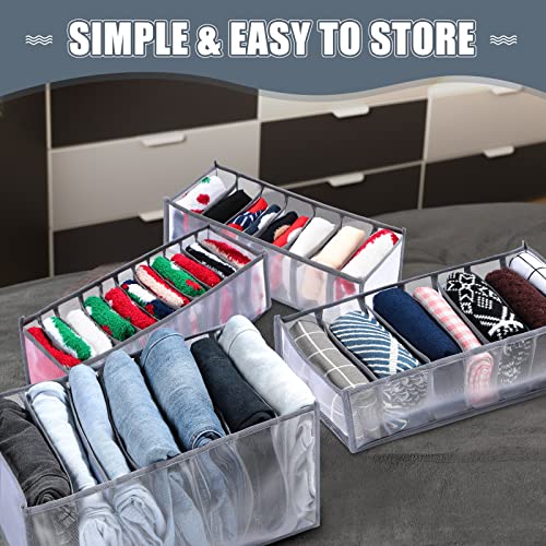 Shappy 6 Pcs Washable Wardrobe Clothes Organizer, Drawer Organizers Clothes for Family, Drawer Dividers for Clothes, Foldable Mesh Separation Box for Bedroom, Gray Grids (Classic)