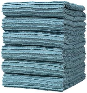 premium kitchen towels - large cotton kitchen hand towels - 6 pack - ribbed design (16" x 26") - 340 gsm highly absorbent tea towels set with hanging loop (aqua)