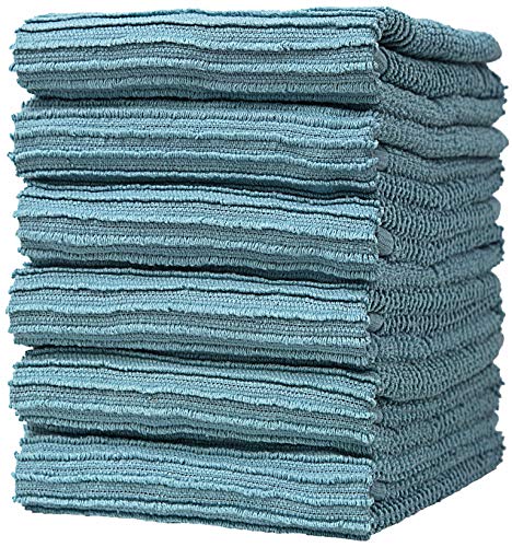 Premium Kitchen Towels - Large Cotton Kitchen Hand Towels - 6 Pack - Ribbed Design (16" x 26") - 340 GSM Highly Absorbent Tea Towels Set with Hanging Loop (Aqua)