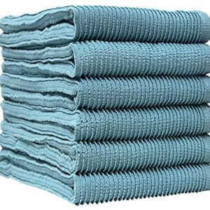 Premium Kitchen Towels - Large Cotton Kitchen Hand Towels - 6 Pack - Ribbed Design (16" x 26") - 340 GSM Highly Absorbent Tea Towels Set with Hanging Loop (Aqua)