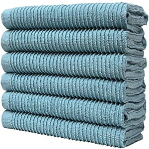 Premium Kitchen Towels - Large Cotton Kitchen Hand Towels - 6 Pack - Ribbed Design (16" x 26") - 340 GSM Highly Absorbent Tea Towels Set with Hanging Loop (Aqua)