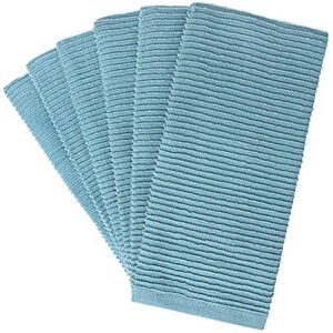 Premium Kitchen Towels - Large Cotton Kitchen Hand Towels - 6 Pack - Ribbed Design (16" x 26") - 340 GSM Highly Absorbent Tea Towels Set with Hanging Loop (Aqua)