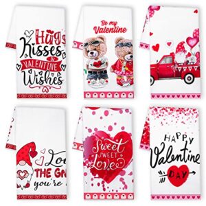 6 pack valentine's day kitchen towels love heart hand dish towels valentine romantic tea towels sweet soft dishcloths towels for bathroom anniversary wedding gifts home party decor, 23.6 x 15.7 inches