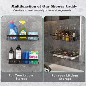 MIBOTE 6-Pack Shower Caddy Basket Shelf with 2 Soap Holder,Towel Hooks, No Drilling Traceless Adhesive Shower Wall Shelves, Rustproof Black Bathroom Shower Storage Organizer