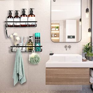 MIBOTE 6-Pack Shower Caddy Basket Shelf with 2 Soap Holder,Towel Hooks, No Drilling Traceless Adhesive Shower Wall Shelves, Rustproof Black Bathroom Shower Storage Organizer