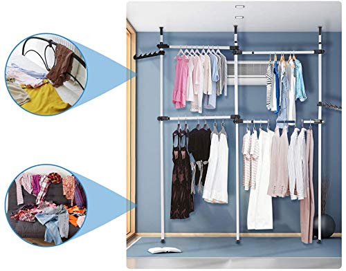 Estink Garment Hanger,4 Poles Adjustable Home Garment Hanger and Clothes Rack for Simple Closet Wardrobe