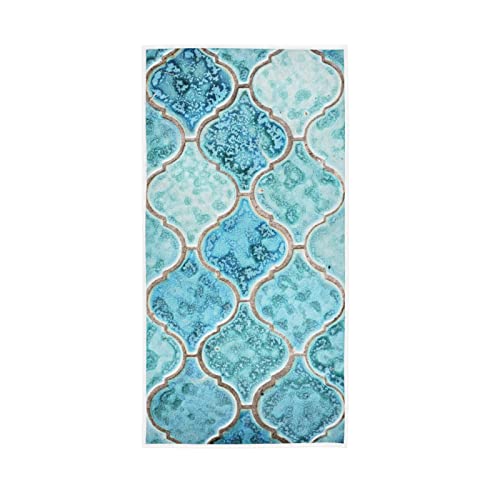 HYFA Hand Towels 15inx30in Turquoise Pattern Absorbent Ultra Soft Guest Bath Towels,Washcloth for Bathroom,Hand,Face,Gym and Spa 21011238