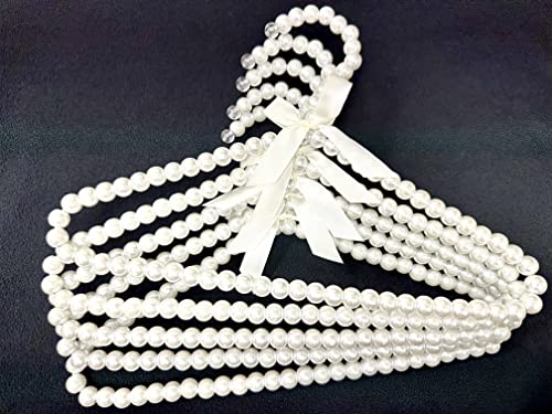 Pearl Clothes Beads Hangers for Kids Baby Girl Infant Toddler Childerns for Fancy Dress Closet Hanger Elegant Gift Ideas Metal Hangers (5 Pack) White