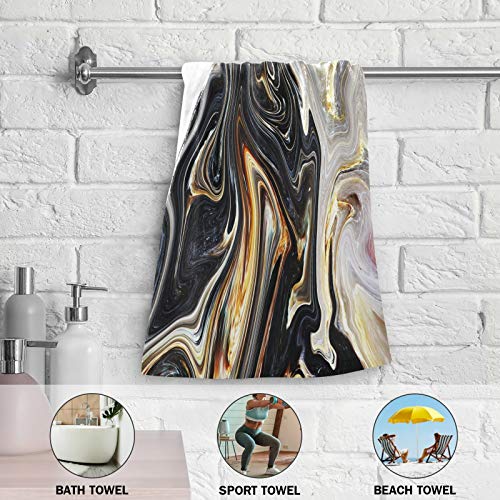 Oyihfvs Ink Marble Black Gold Grey 2 Pieces Face Towel, Highly Absorbent Cotton Dish Hand Towels, Soft Washcloth for Spa Bathroom Hotel Kitchen Beach Gym Yoga