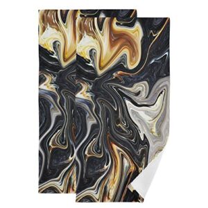 oyihfvs ink marble black gold grey 2 pieces face towel, highly absorbent cotton dish hand towels, soft washcloth for spa bathroom hotel kitchen beach gym yoga
