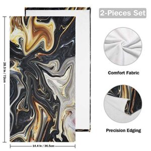 Oyihfvs Ink Marble Black Gold Grey 2 Pieces Face Towel, Highly Absorbent Cotton Dish Hand Towels, Soft Washcloth for Spa Bathroom Hotel Kitchen Beach Gym Yoga