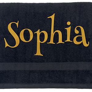 Stitches XXI Personalized Bath Towel. Luxury Embroidered Custom Bathroom Towel 100% Cotton Black 30x54 inches