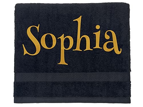 Stitches XXI Personalized Bath Towel. Luxury Embroidered Custom Bathroom Towel 100% Cotton Black 30x54 inches