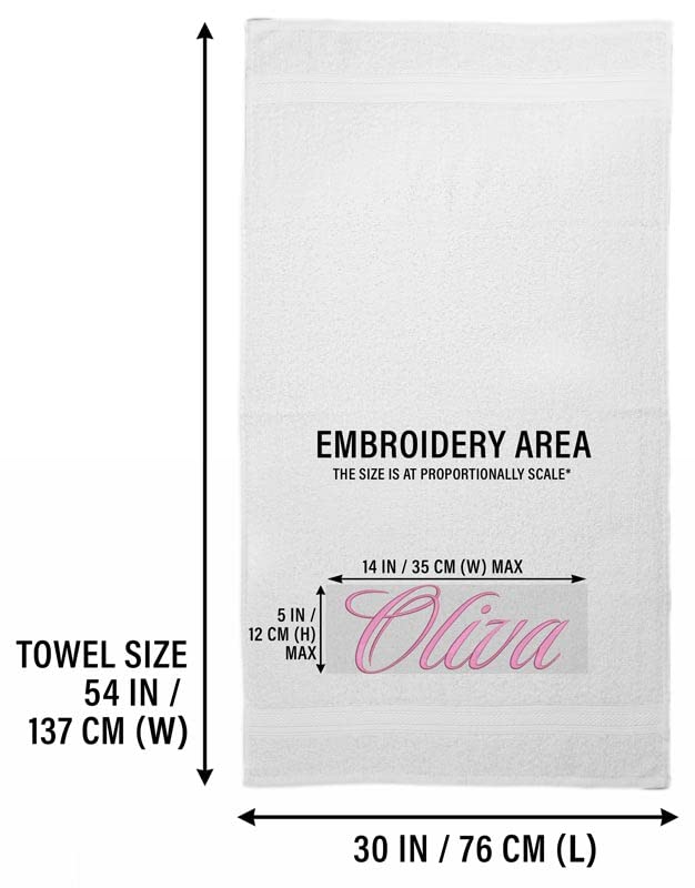 Stitches XXI Personalized Bath Towel. Luxury Embroidered Custom Bathroom Towel 100% Cotton Black 30x54 inches
