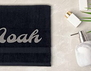 Stitches XXI Personalized Bath Towel. Luxury Embroidered Custom Bathroom Towel 100% Cotton Black 30x54 inches