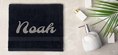 Stitches XXI Personalized Bath Towel. Luxury Embroidered Custom Bathroom Towel 100% Cotton Black 30x54 inches