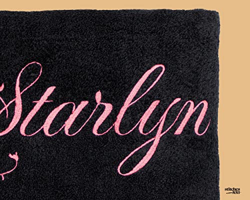 Stitches XXI Personalized Bath Towel. Luxury Embroidered Custom Bathroom Towel 100% Cotton Black 30x54 inches