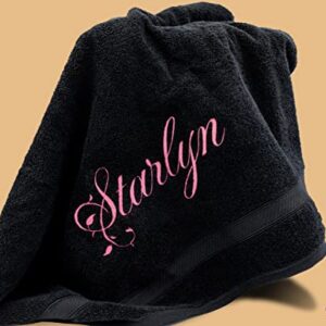 Stitches XXI Personalized Bath Towel. Luxury Embroidered Custom Bathroom Towel 100% Cotton Black 30x54 inches