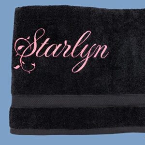 Stitches XXI Personalized Bath Towel. Luxury Embroidered Custom Bathroom Towel 100% Cotton Black 30x54 inches