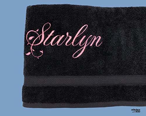 Stitches XXI Personalized Bath Towel. Luxury Embroidered Custom Bathroom Towel 100% Cotton Black 30x54 inches