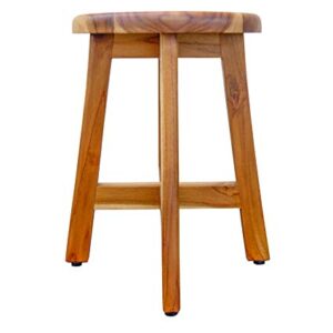 EcoDecors Shoji Teak Shower Stool 18" High Solid Teak Wood Shower Stool with 12" Round Seat Fully Assembled Shower Stool in Earthy Teak Finish